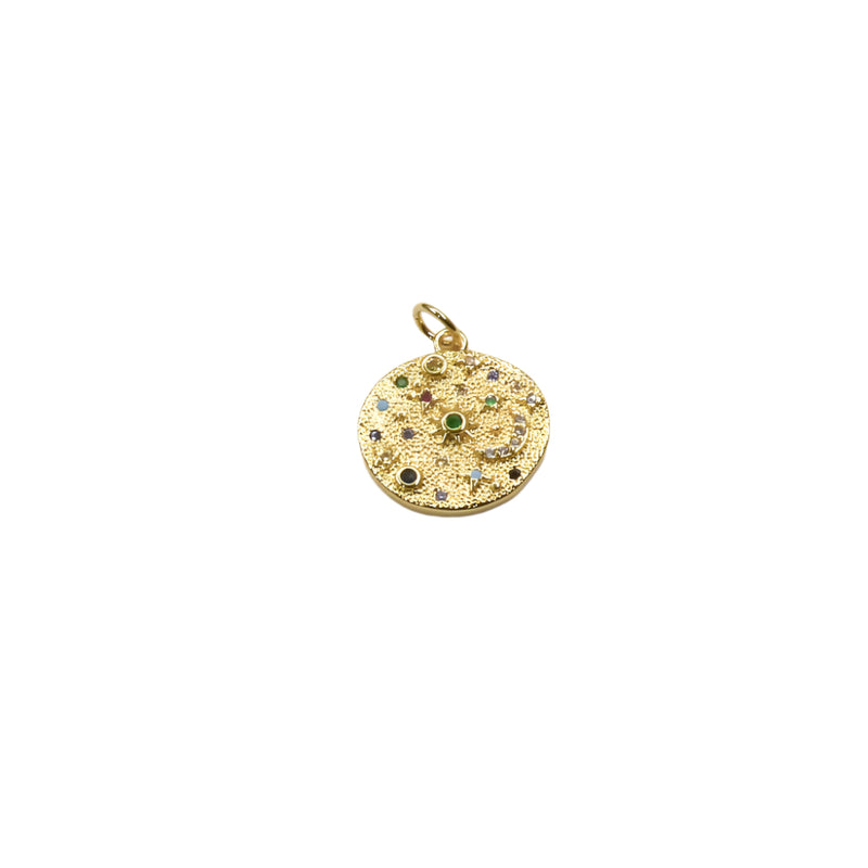 Celestial coin pendant with rainbow gems