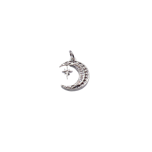 Dainty Silver Crescent Moon Charm with Zirconia Star