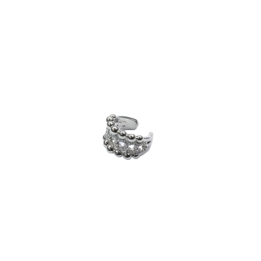Silver tone Beads Pave Cuff earcuff with layered gold-filled bead design, no piercings needed.