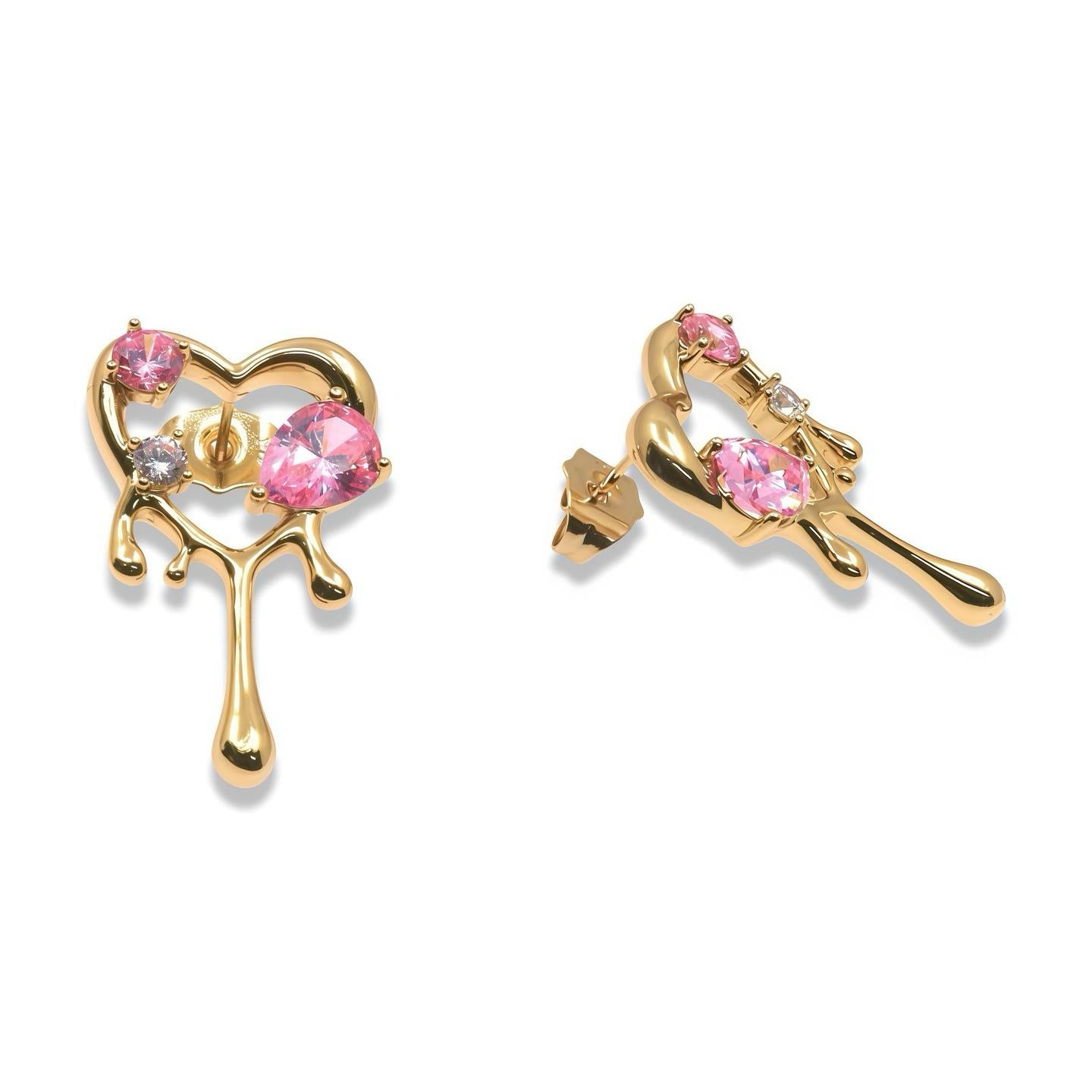 ROMANTIC DRIPPING HEART GOLD EARRING