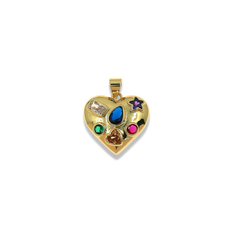 SMOOTH GOLD HEART PENDANT WITH MIXED SHAPE CZ