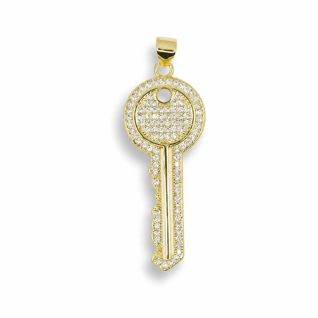 Golden Key Pavé Pendant – 14K Gold Filled