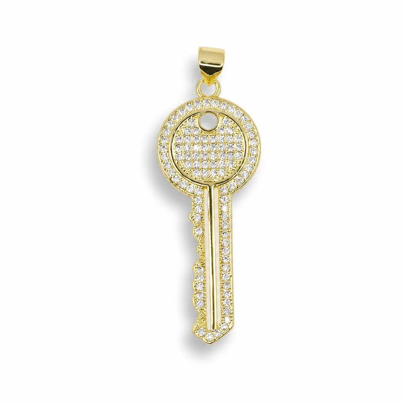 Golden Key Pavé Pendant – 14K Gold Filled