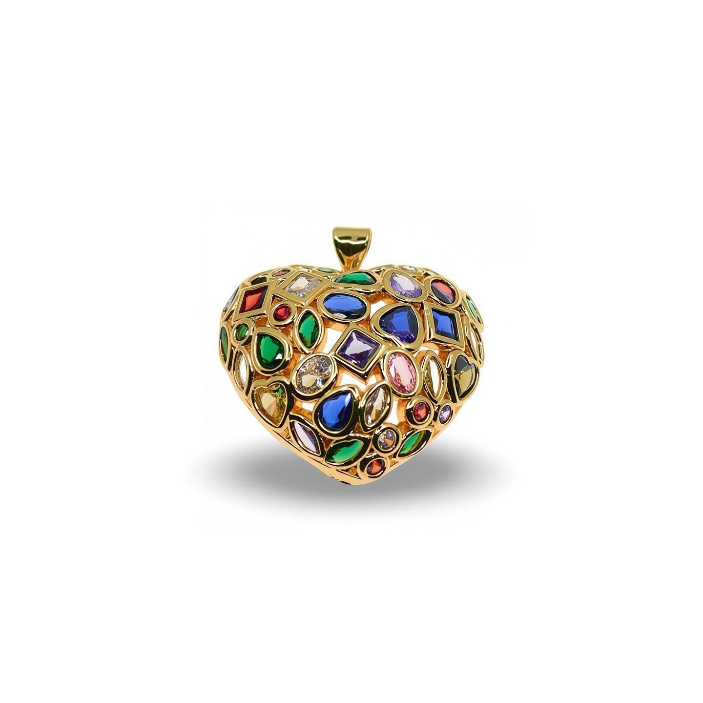 PUFFY HEART PENDANT WITH MIXED CUBIC ZIRCONIA STONES