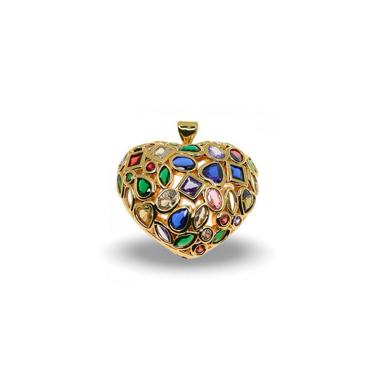 PUFFY HEART PENDANT WITH MIXED CUBIC ZIRCONIA STONES