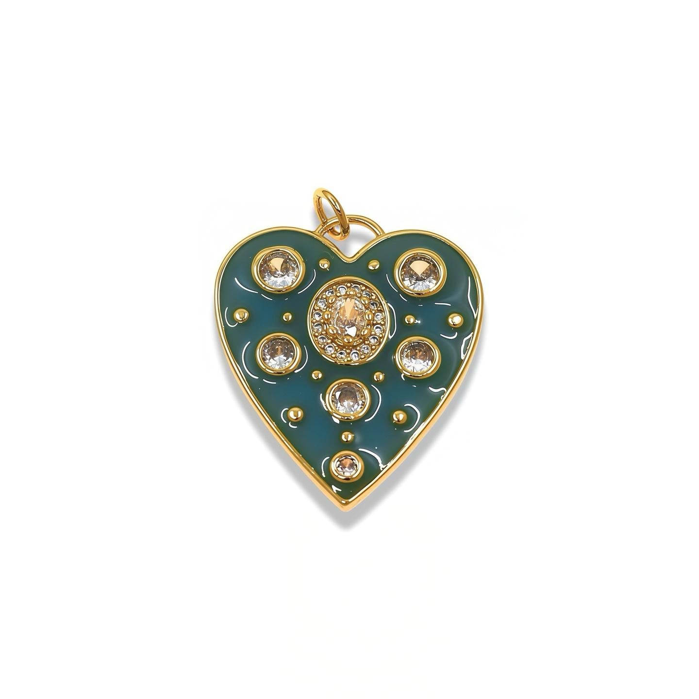 Blue enamel heart pendant with cubic zirconia accents