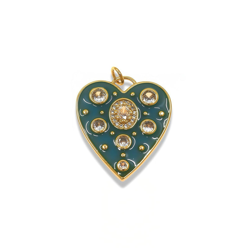BLUE ENAMEL HEART PENDANT WITH CUBIC ZIRCONIA ACCENTS