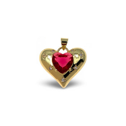 GOLD HEART PENDANT WITH RAISED HEART - SHAPED CUBIC ZIRCONIA & SPARKLE ACCENTS