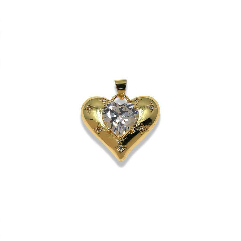 Gold heart pendant with raised heart - shaped cubic zirconia & sparkle accents