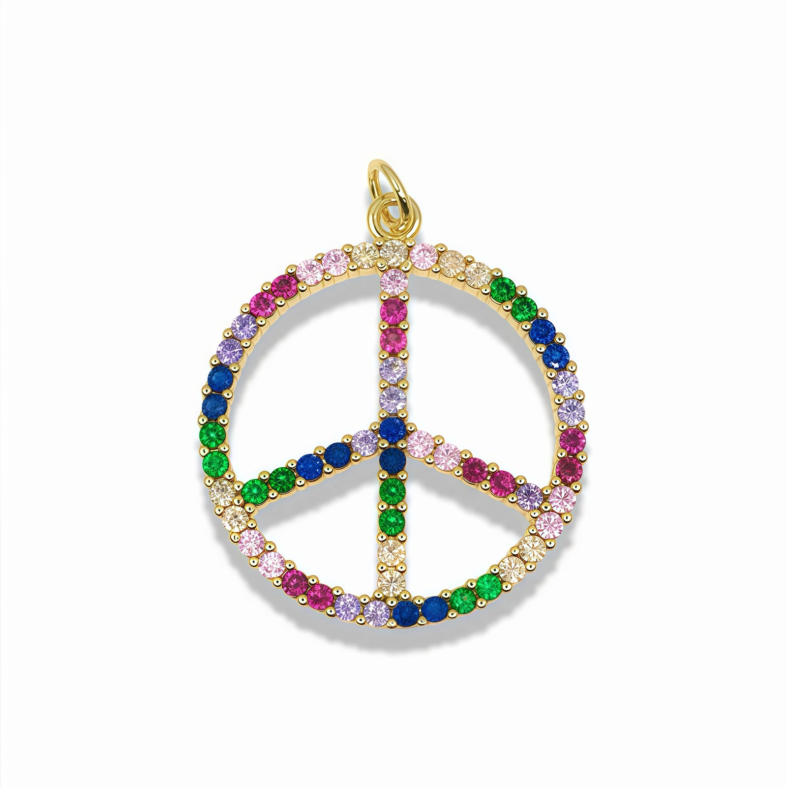14K Gold Filled Multicolor Crystal Peace Sign Pendant