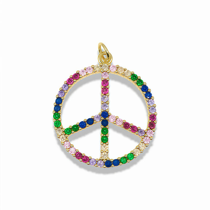 14K Gold Filled Multicolor Crystal Peace Sign Pendant