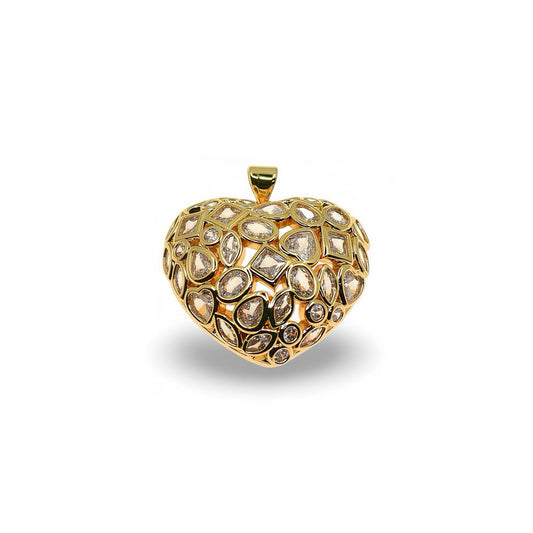 PUFFY HEART PENDANT WITH MIXED CUBIC ZIRCONIA STONES