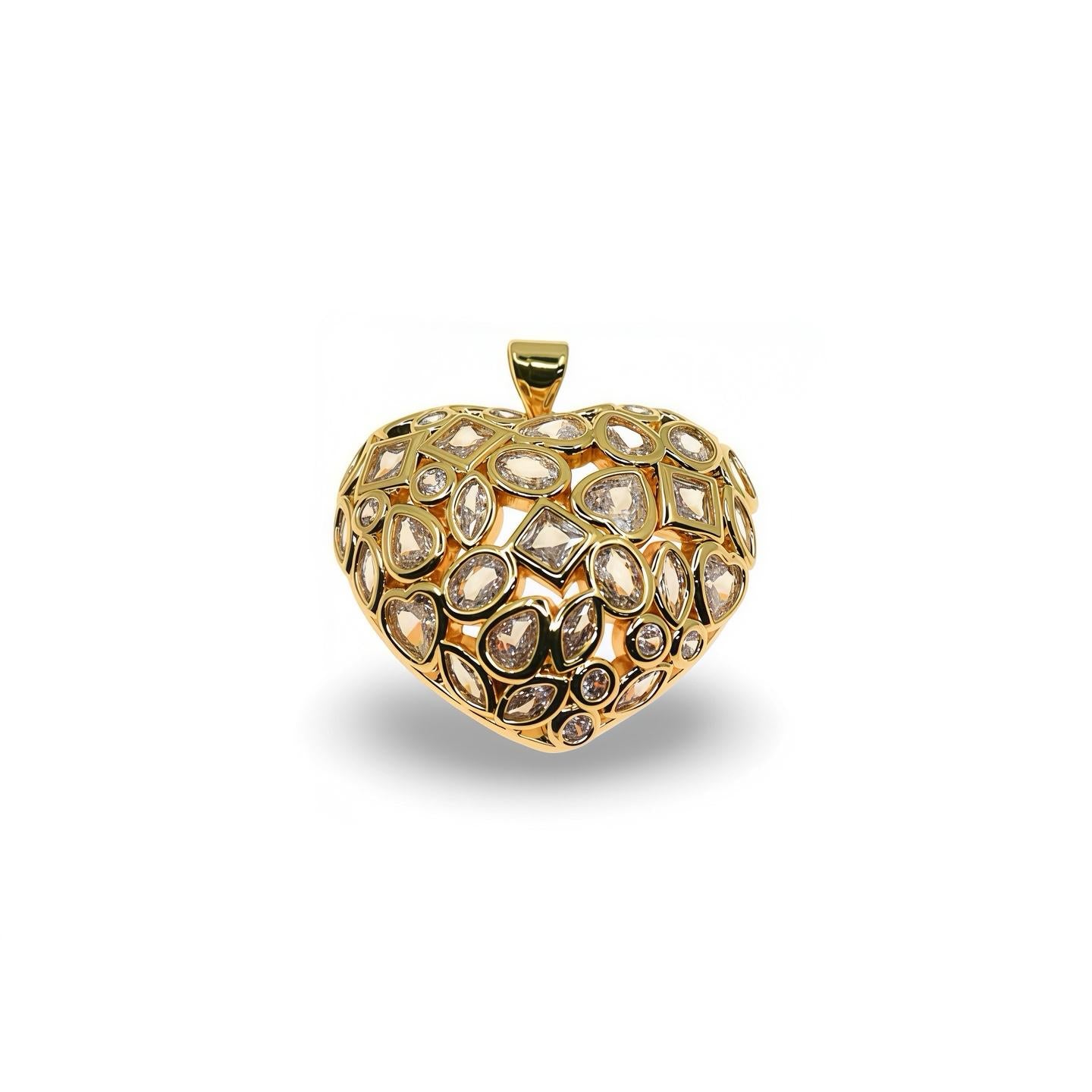 PUFFY HEART PENDANT WITH MIXED CUBIC ZIRCONIA STONES