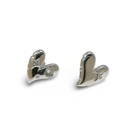 SLIM HEART SILVER STUD EARRINGS