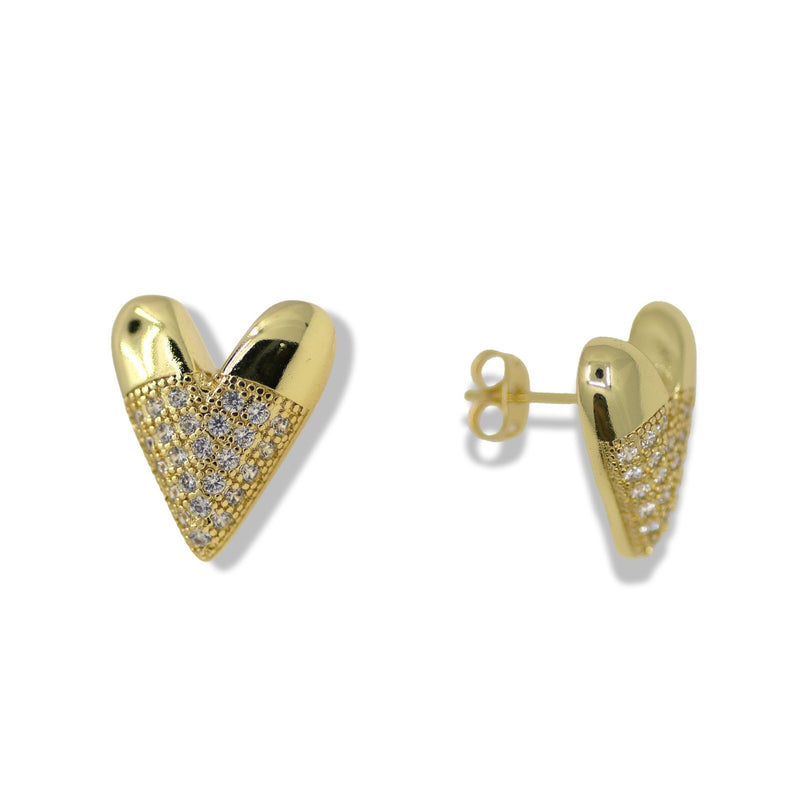 Amour Pavé Heart Stud Earrings – 14K Gold Filled