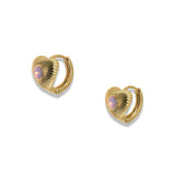 SUNRAY HEART HUGGIE EARRING- PINK ZIRCONIA DETAIL
