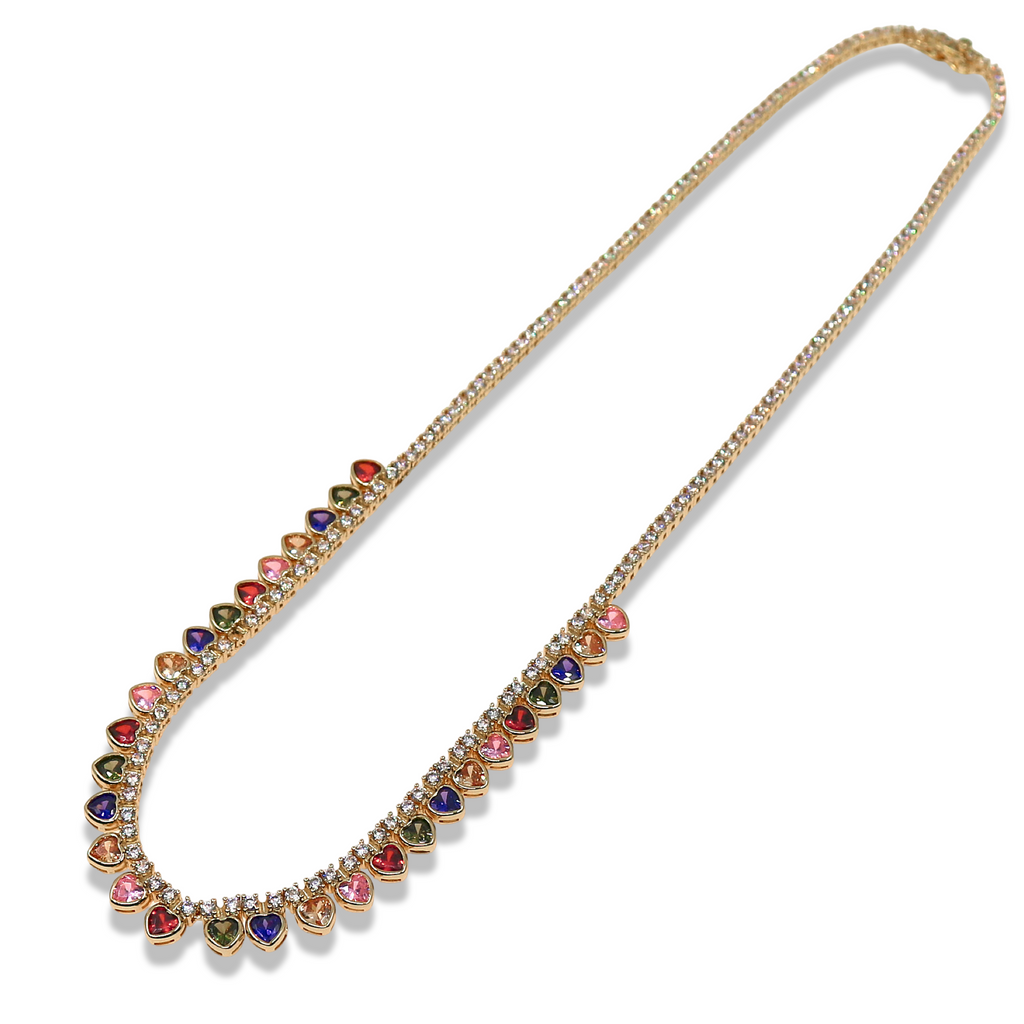 Heart Zirconia Tennis Necklace GOLD MULTICOLOR