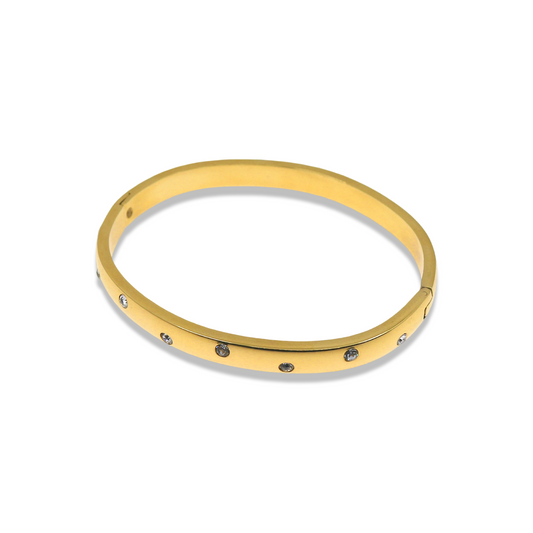 GOLD BANGLE WITH  SCATTERED ZIRCONIA