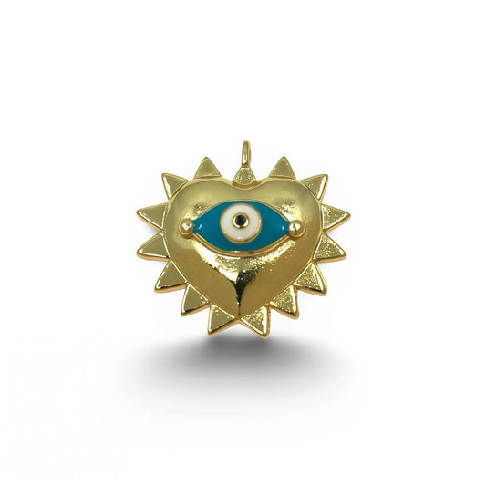 GOLD SPIKED HEART PENDANT WITH EVIL EYE