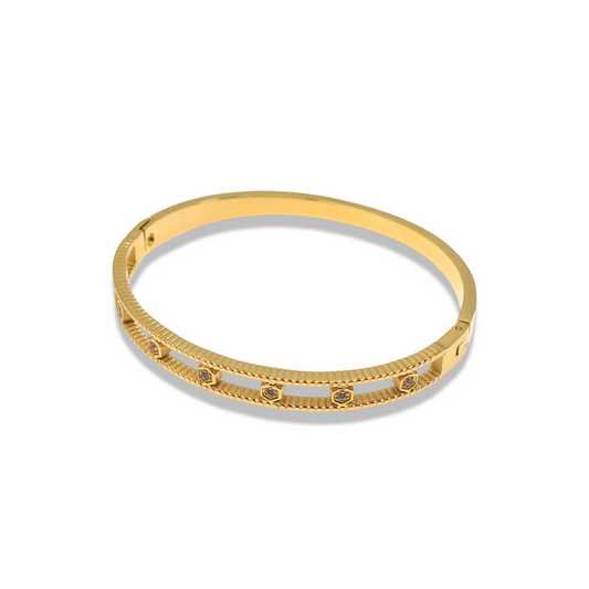 LINEAR TEXTURED CRYSTAL GOLD Bangle Bracelet 