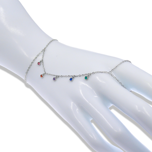 GOLD HAND CHAIN WITH DANGLING CRYSTALS