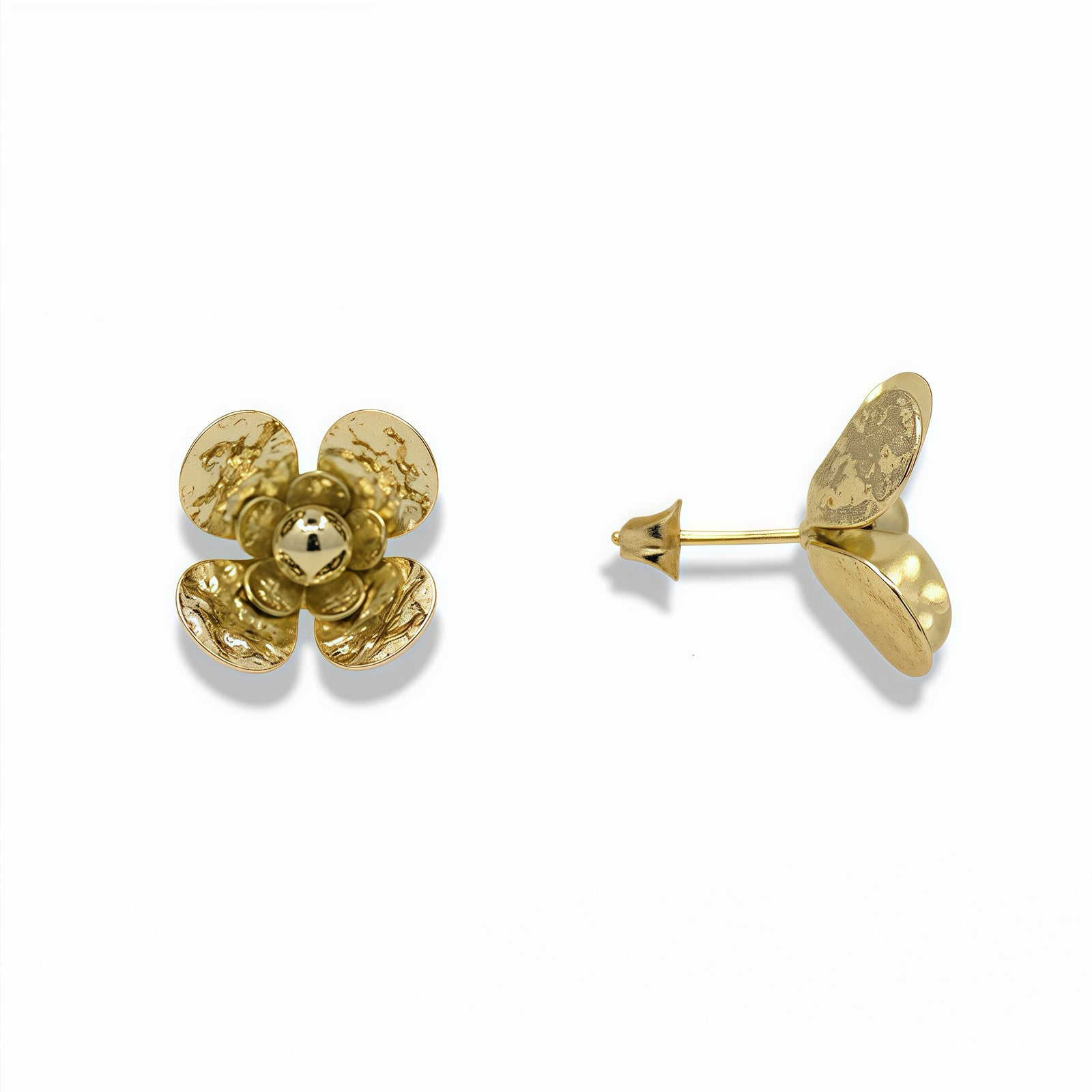 Sculpted Flower Stud Earrings – 14K Gold Filled