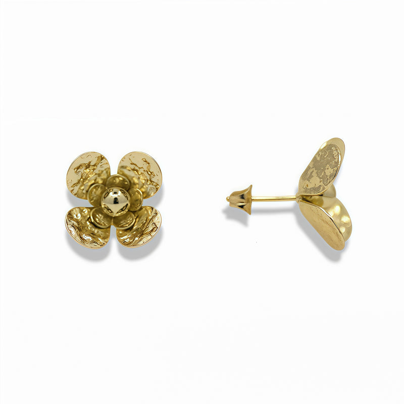 Sculpted Flower Stud Earrings – 14K Gold Filled