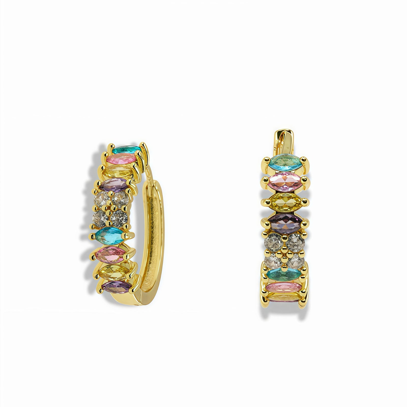14k Gold Filled Multicolor Crystal Huggie Hoop Earrings