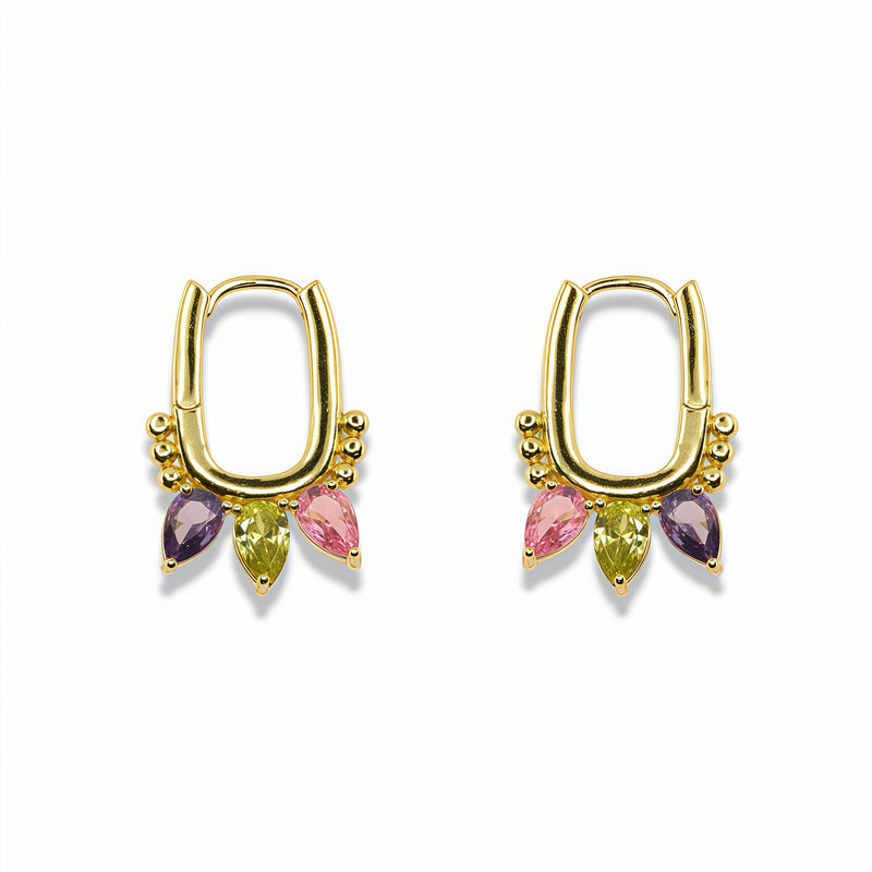 14k Gold Filled Multicolor Marquise Crystal Huggie Earrings
