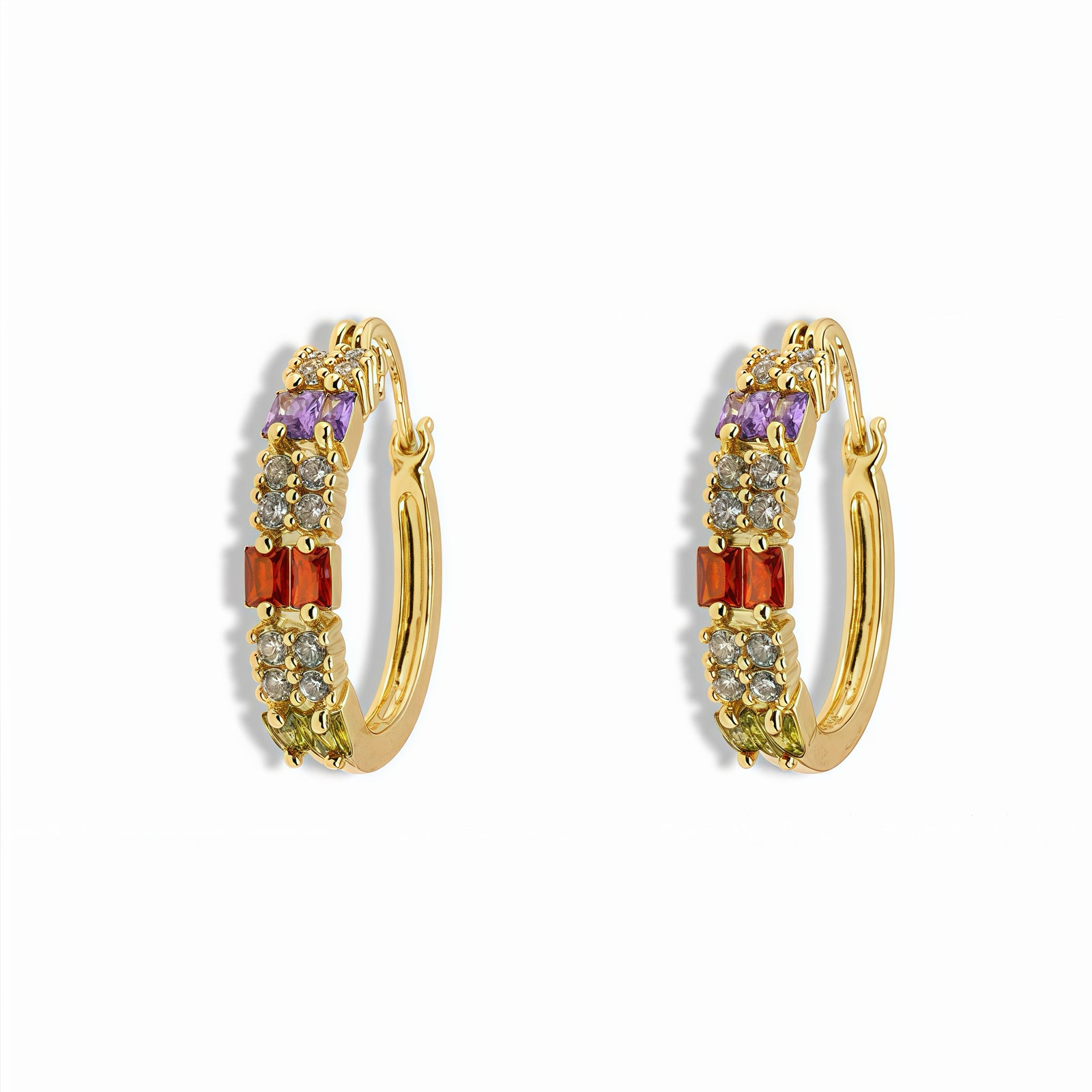 14k Gold Filled Multicolor Crystal Hoop Earrings