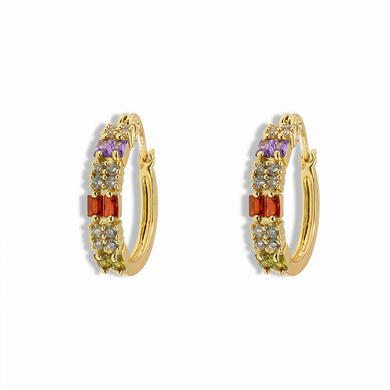 14k Gold Filled Multicolor Crystal Hoop Earrings