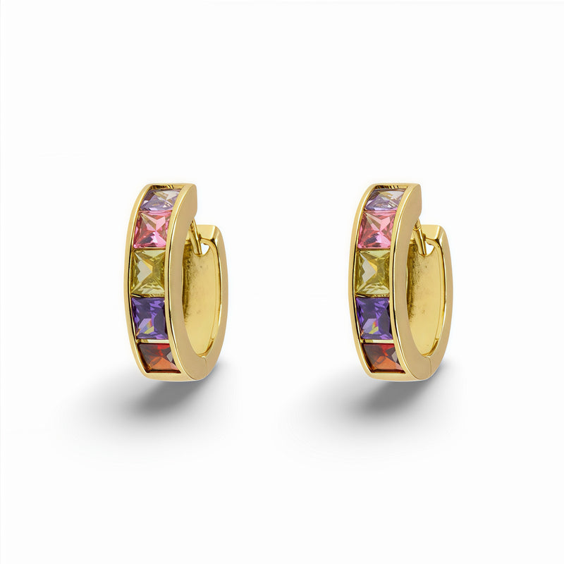 14k Gold Filled Multicolor Princess Cut Crystal Hoop Earrings