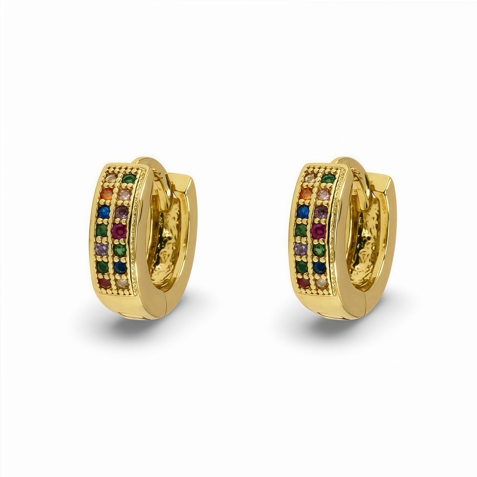 14k Gold Filled Multicolor Crystal Double Row Huggie Earrings