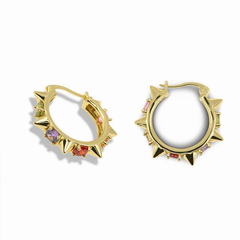 14k Gold Filled Multicolor Crystal Spike Hoop Earrings