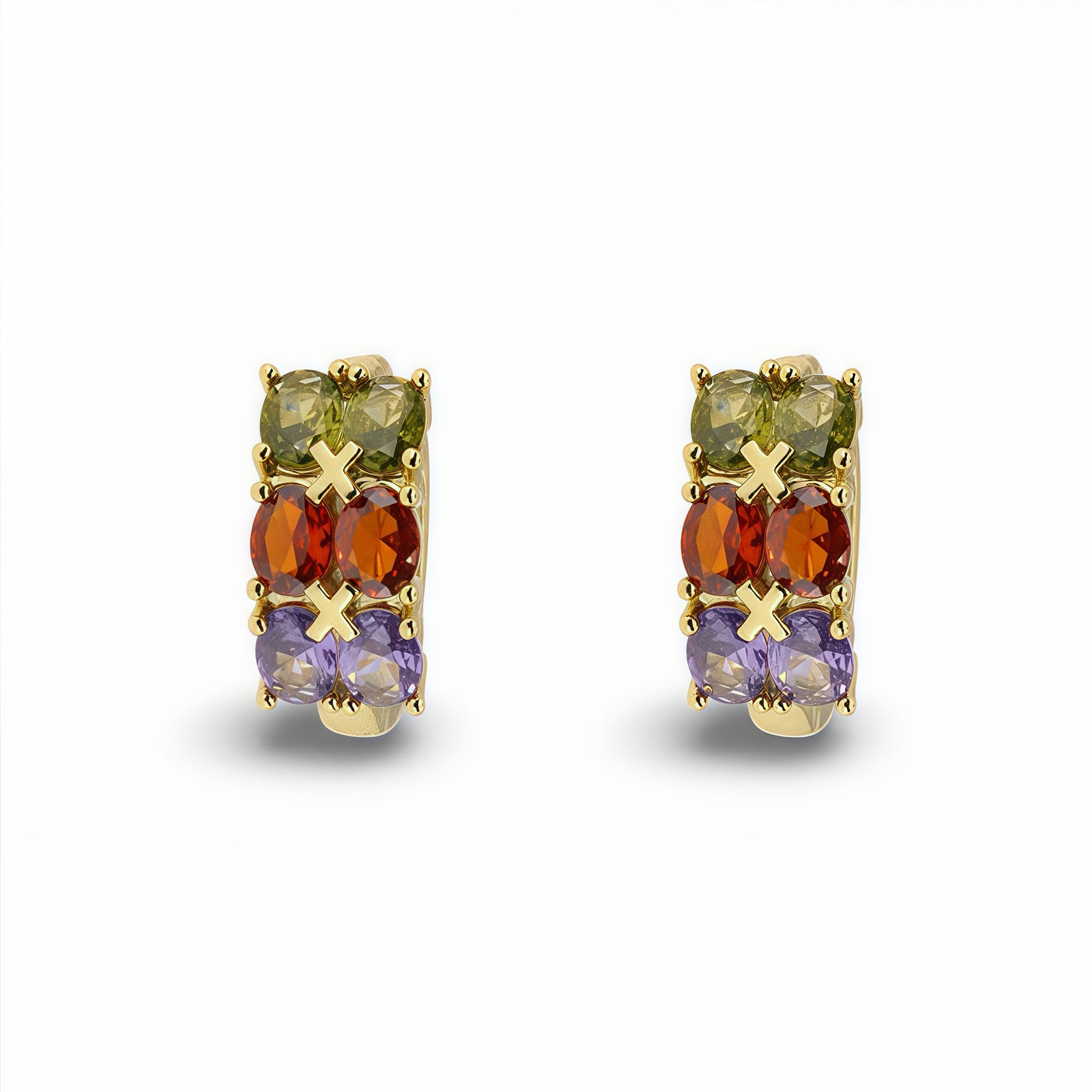14k Gold Filled Multicolor Crystal Double Row Huggie Earrings