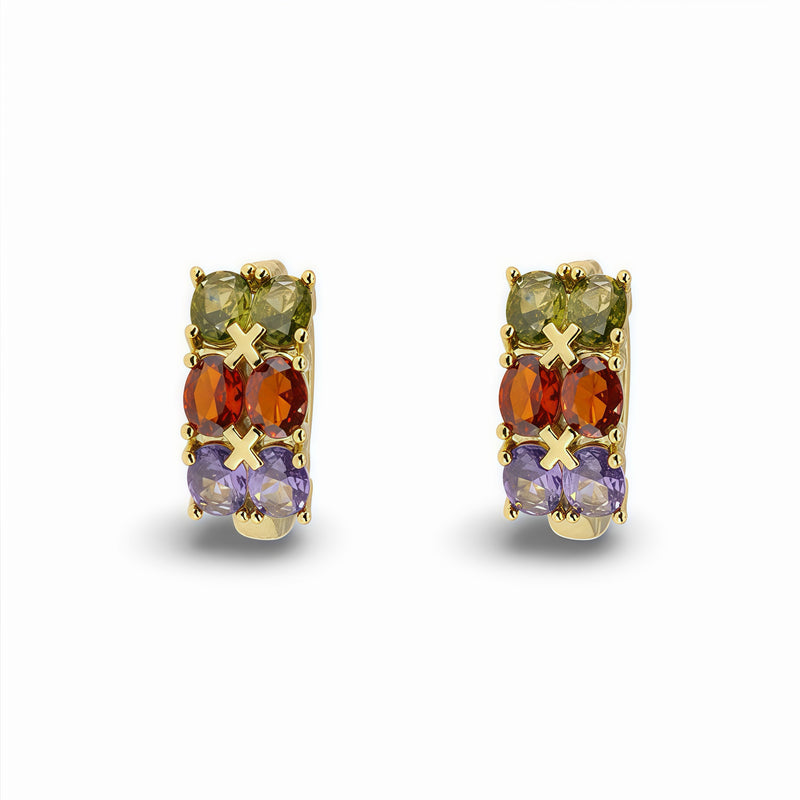 14k Gold Filled Multicolor Crystal Double Row Huggie Earrings
