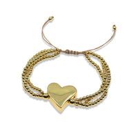 TRIPLE STRAND BEADED SLIDE BRACELET WITH SMOOTH GOLD HEART