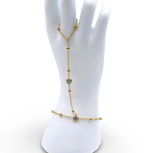 GOLD BEAD HAND CHAIN WITH ZIRCONIA