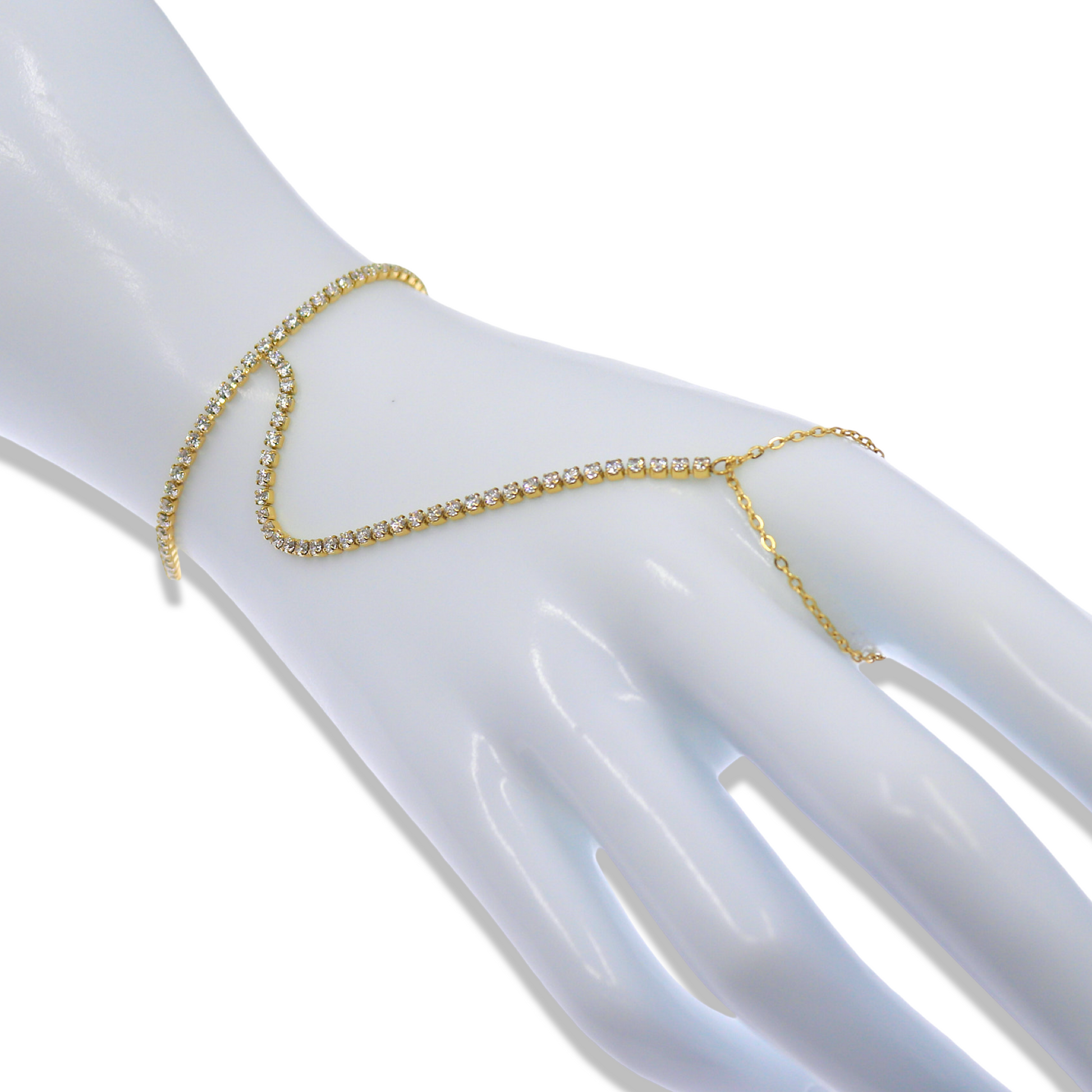 GOLD TENNIS HAND CHAIN WITH ZIRCONIA