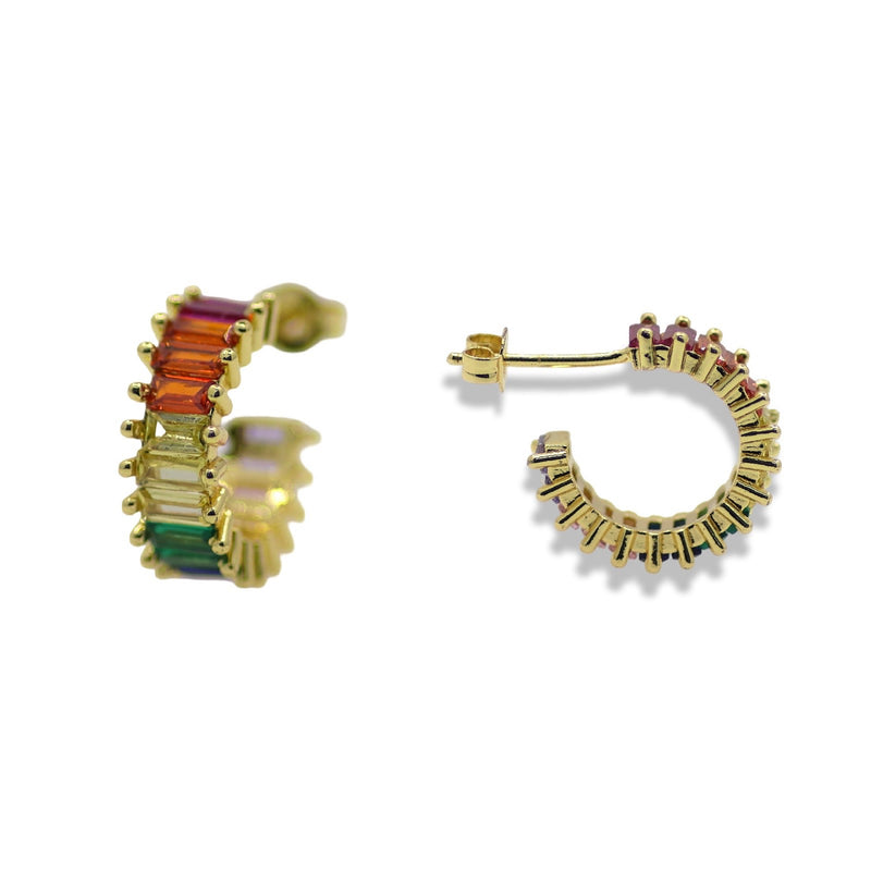 14k Gold Filled Rainbow Baguette Huggie Earrings