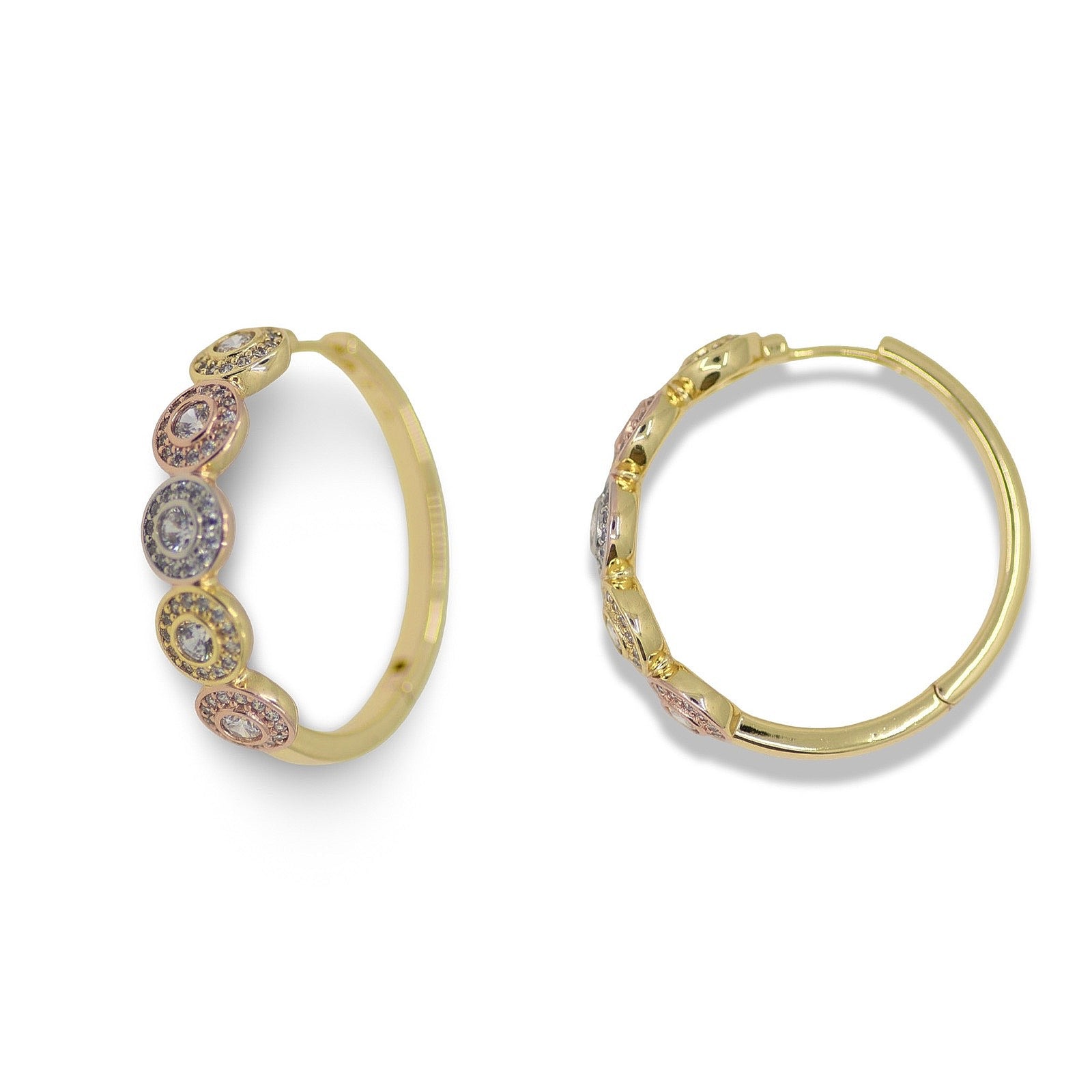 Tri-Tone Halo Hoop Earrings – 14K Gold Filled
