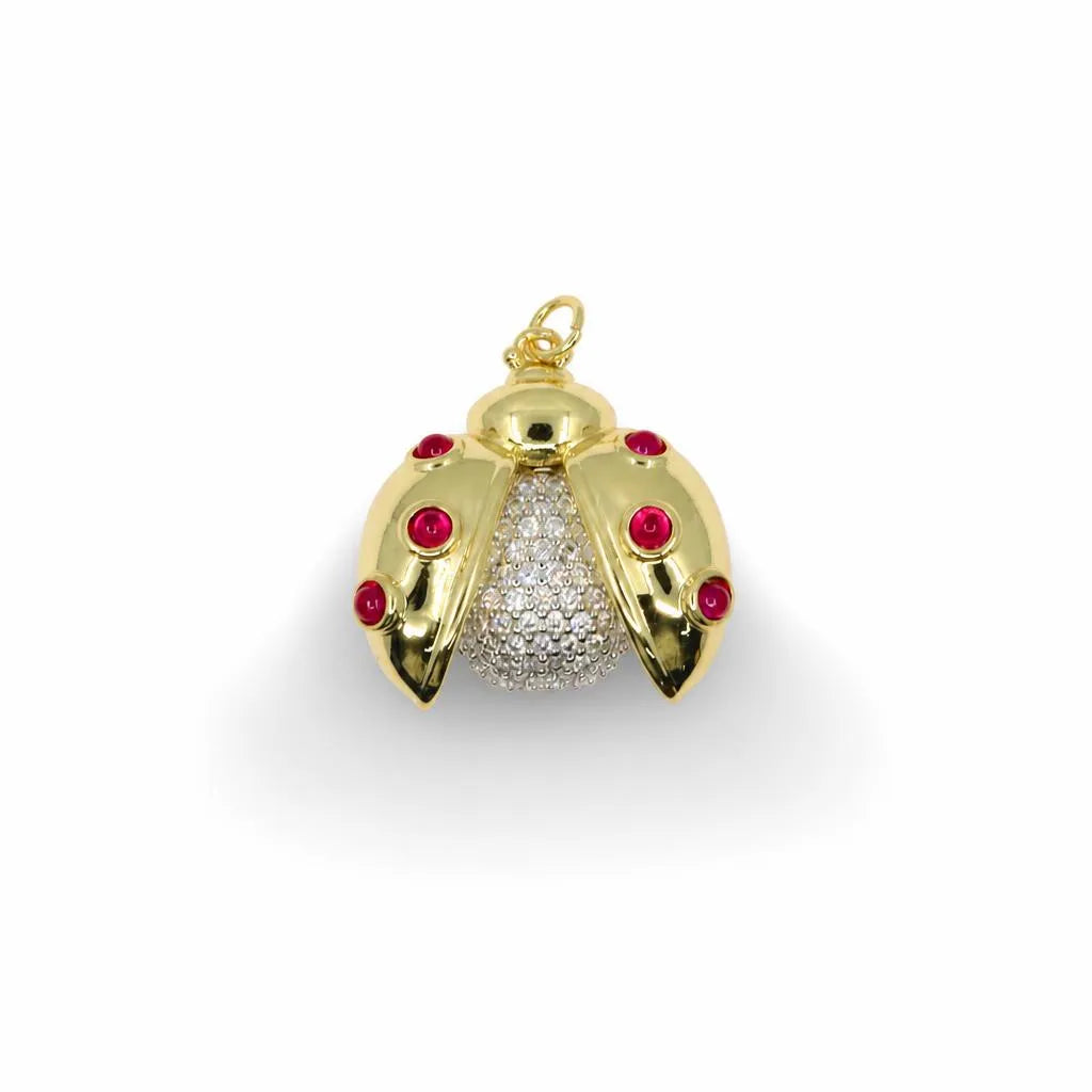 Red Ladybug Pavé Pendant – 14K Gold Filled