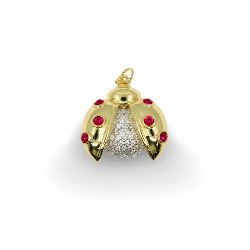 Red Ladybug Pavé Pendant – 14K Gold Filled