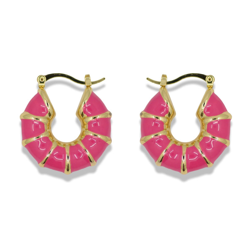 Pink Enamel Twist Huggie Earrings – 14K Gold Filled