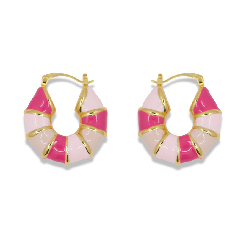 Pink Enamel Twist Huggie Earrings – 14K Gold Filled