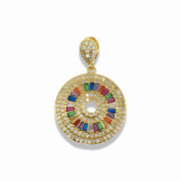 Multicolor Pavé Zirconia Circle Pendant With Crystal Hook