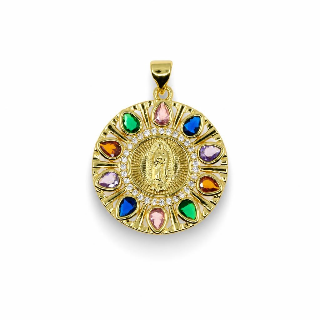 Our Lady of Guadalupe Multicolor Medallion Pendant – 14K Gold Filled