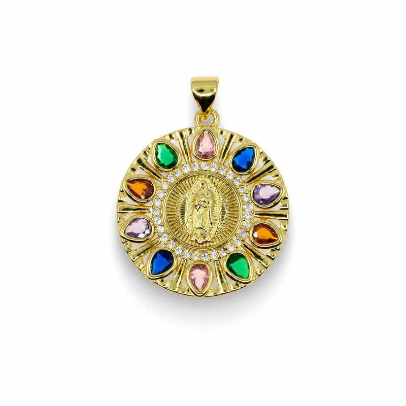 Our Lady of Guadalupe Multicolor Medallion Pendant – 14K Gold Filled