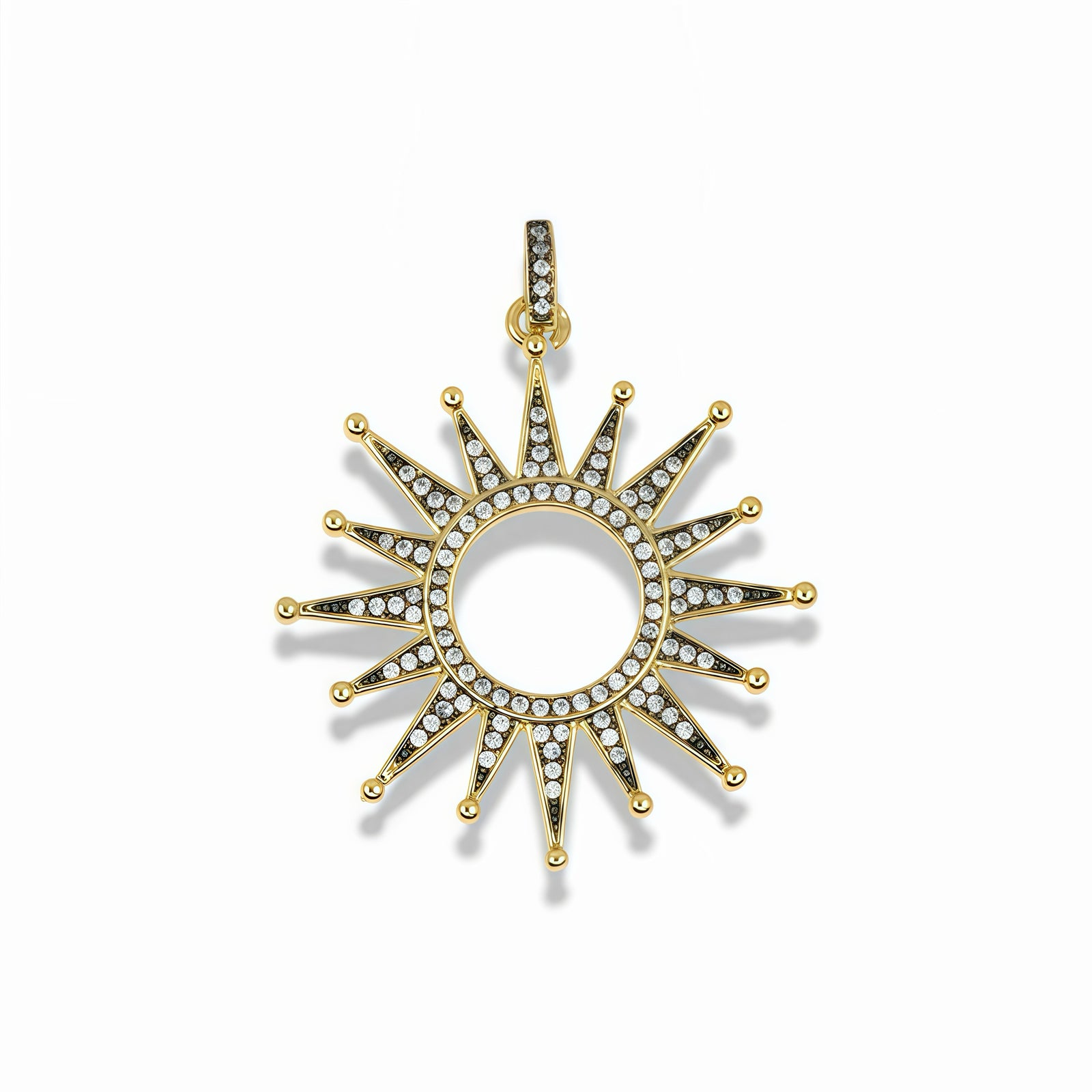 14k Gold Plated Sunburst Pendant With Clear Crystals