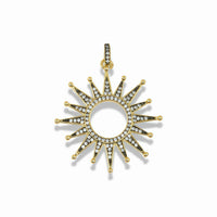 14k Gold Plated Sunburst Pendant With Clear Crystals